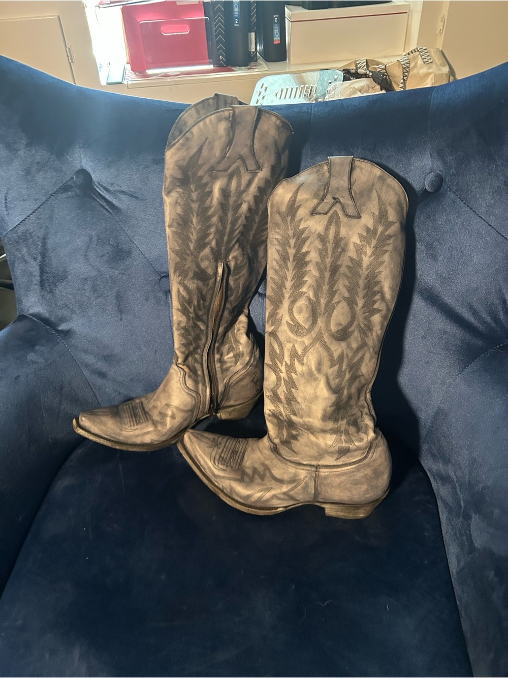 Old Gringo Distressed Tan and Brown Embossed Western Heeled Boots